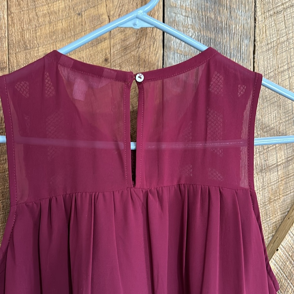 Charming Charlie dark wine lace front sheer overlay lined mini dress size medium - Picture 6 of 8